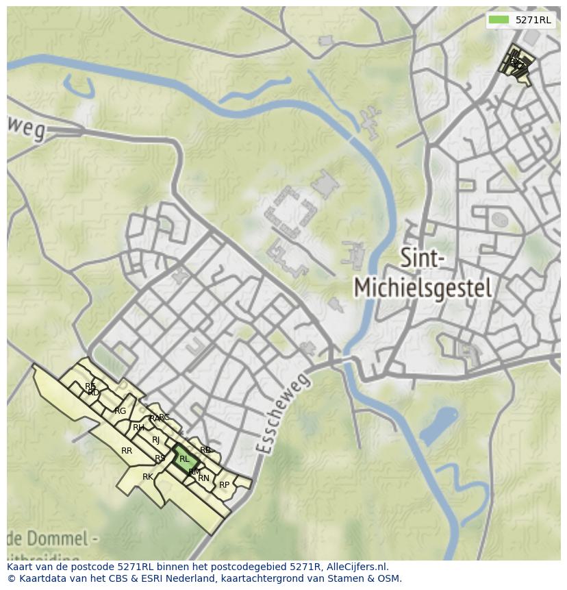 Afbeelding van het postcodegebied 5271 RL op de kaart.