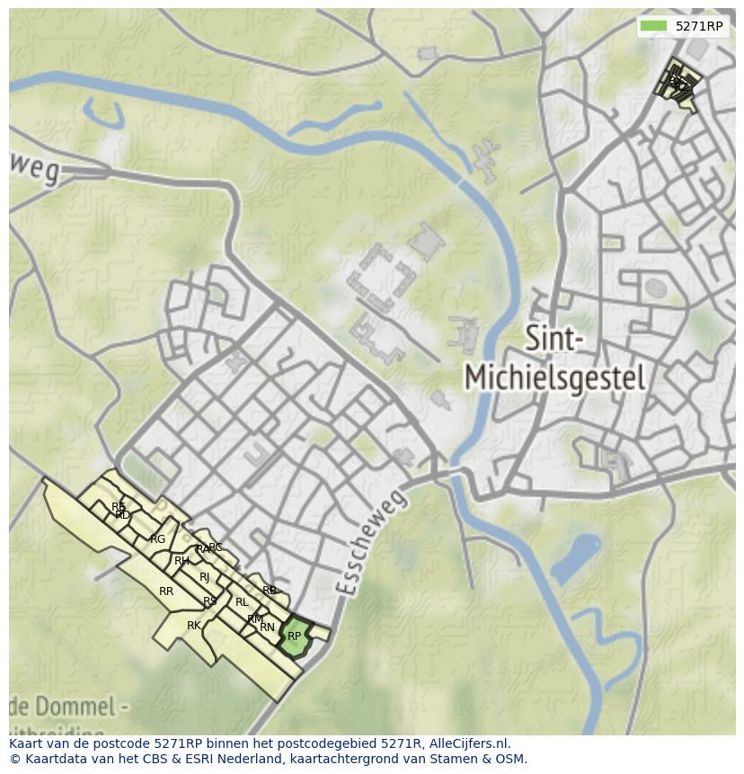 Afbeelding van het postcodegebied 5271 RP op de kaart.