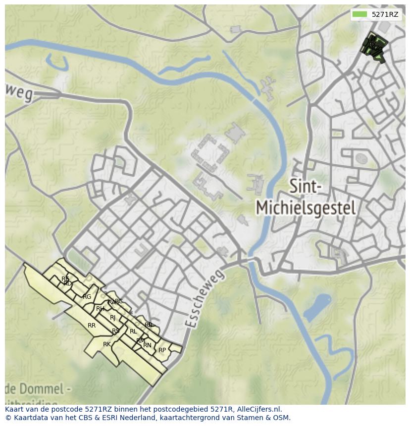 Afbeelding van het postcodegebied 5271 RZ op de kaart.