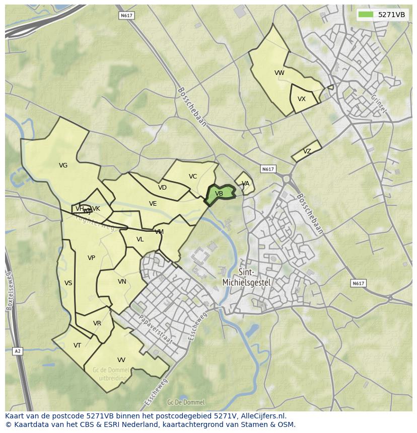 Afbeelding van het postcodegebied 5271 VB op de kaart.