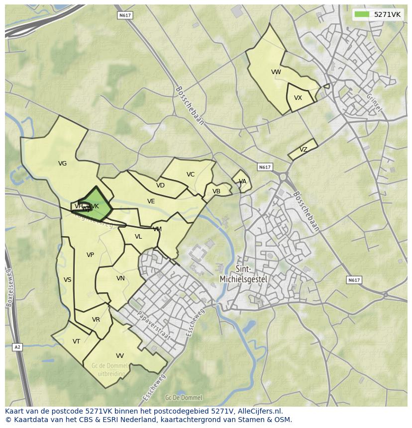 Afbeelding van het postcodegebied 5271 VK op de kaart.