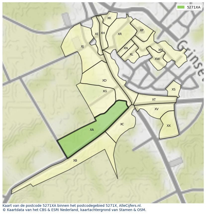 Afbeelding van het postcodegebied 5271 XA op de kaart.