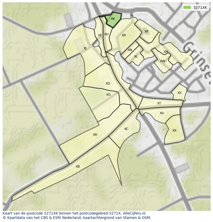 Afbeelding van het postcodegebied 5271 XK op de kaart.