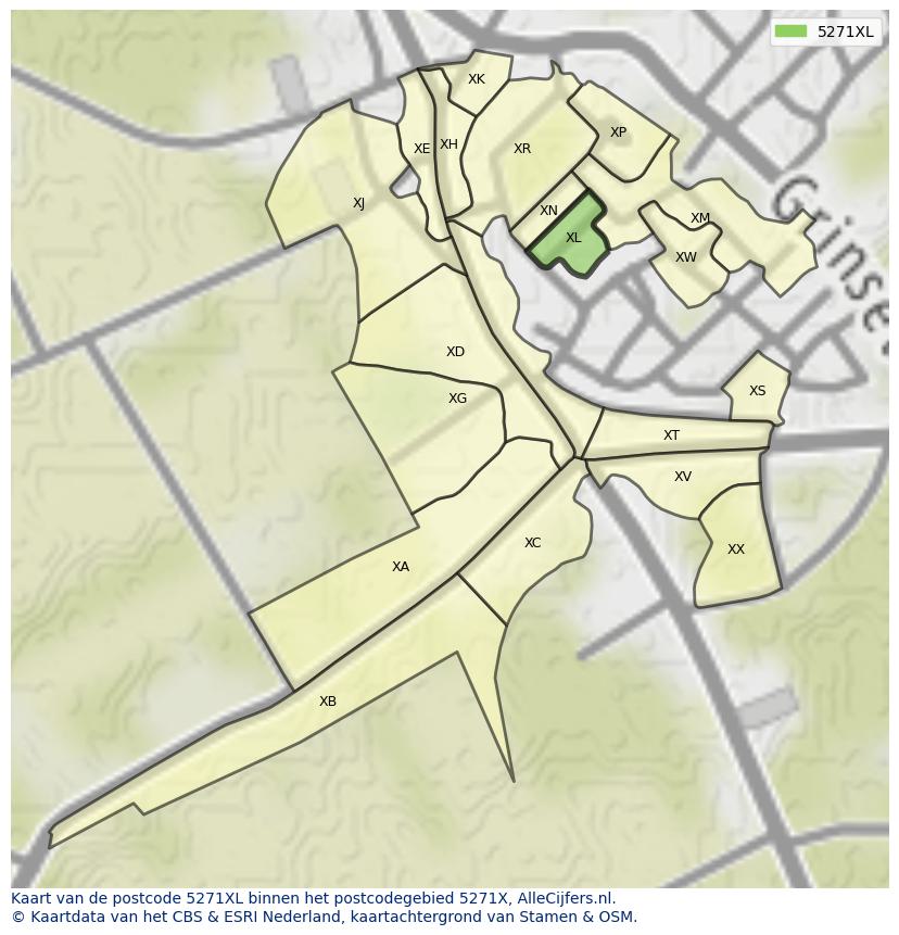 Afbeelding van het postcodegebied 5271 XL op de kaart.