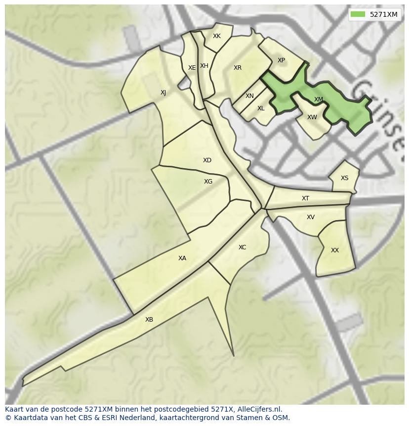 Afbeelding van het postcodegebied 5271 XM op de kaart.