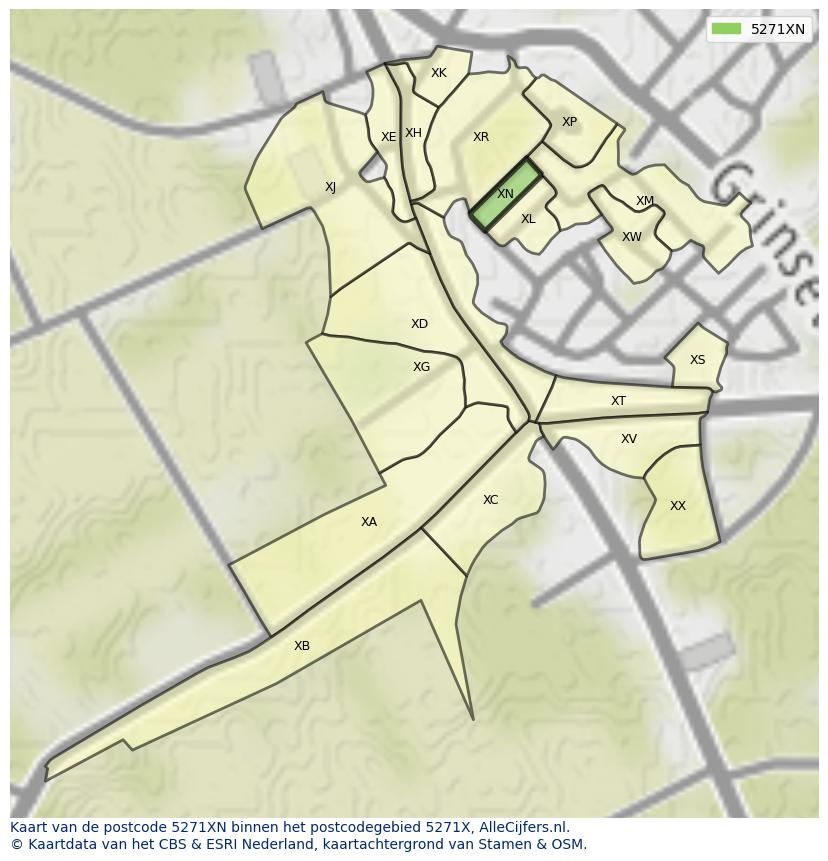Afbeelding van het postcodegebied 5271 XN op de kaart.