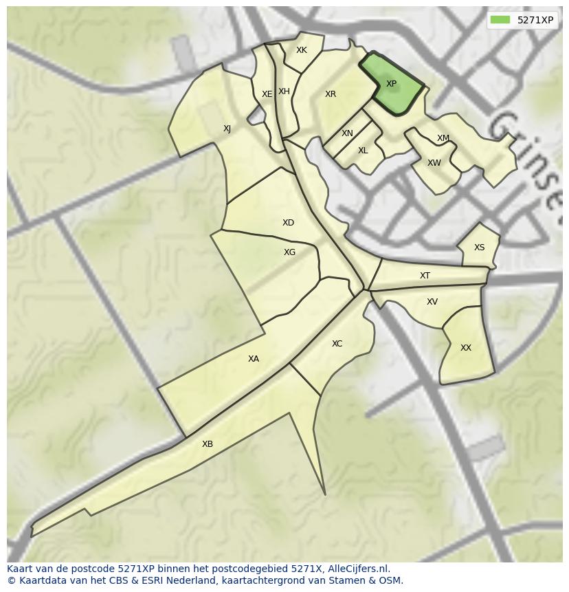 Afbeelding van het postcodegebied 5271 XP op de kaart.