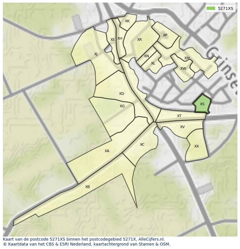 Afbeelding van het postcodegebied 5271 XS op de kaart.