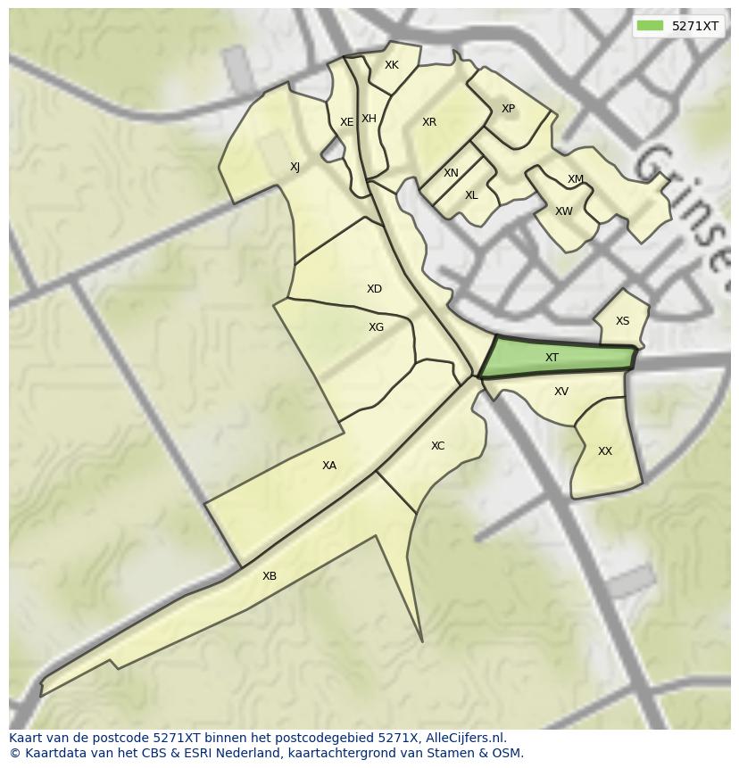 Afbeelding van het postcodegebied 5271 XT op de kaart.