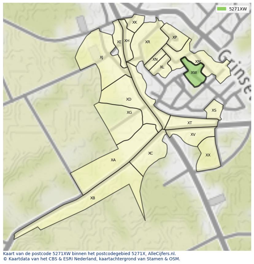 Afbeelding van het postcodegebied 5271 XW op de kaart.