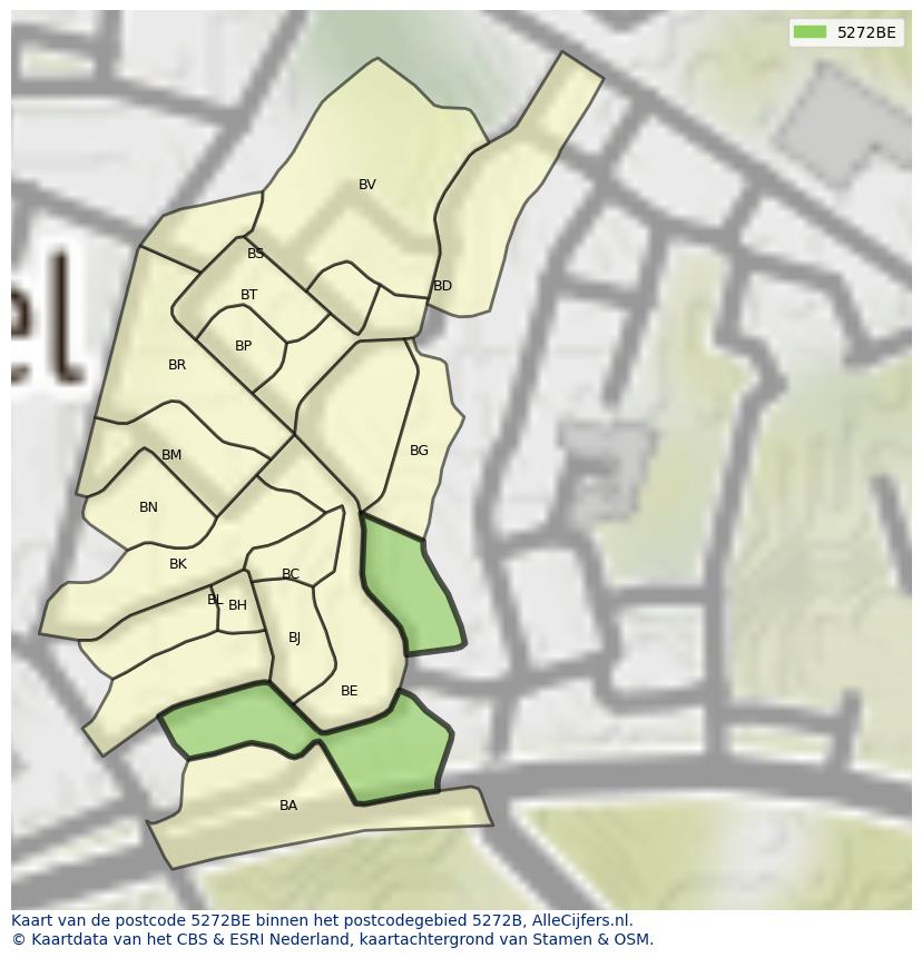 Afbeelding van het postcodegebied 5272 BE op de kaart.