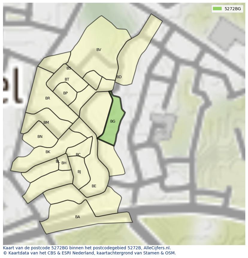 Afbeelding van het postcodegebied 5272 BG op de kaart.