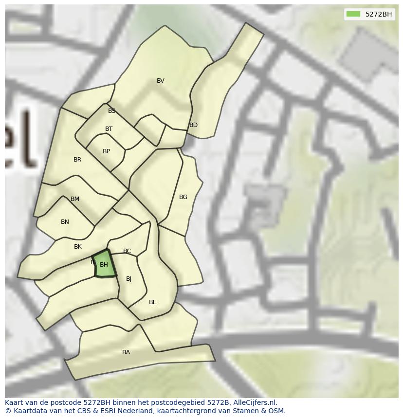 Afbeelding van het postcodegebied 5272 BH op de kaart.