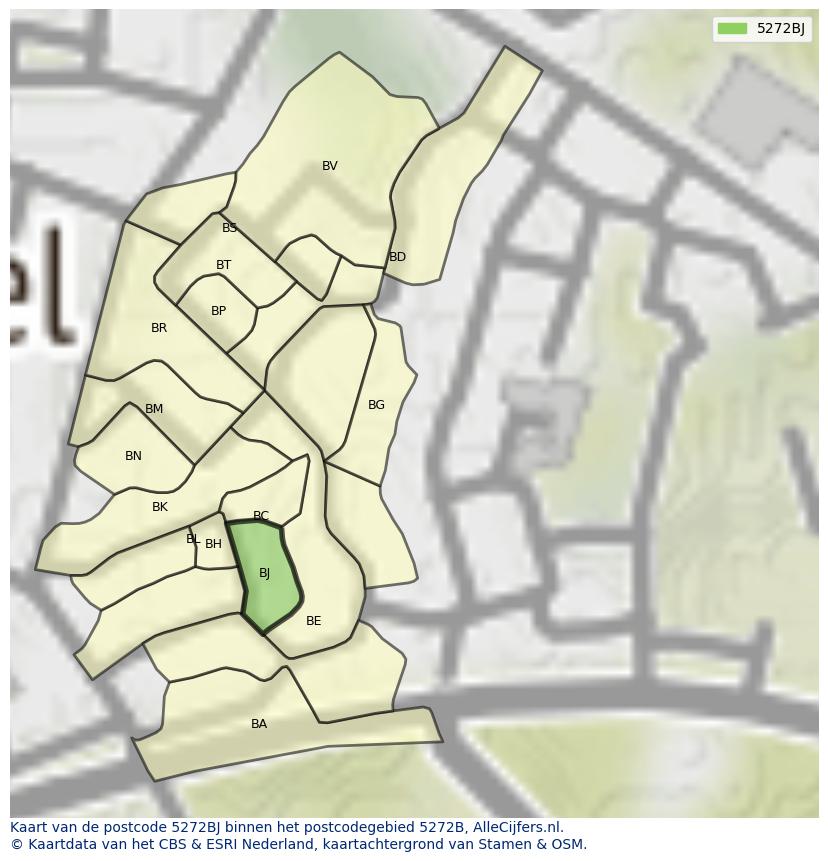 Afbeelding van het postcodegebied 5272 BJ op de kaart.