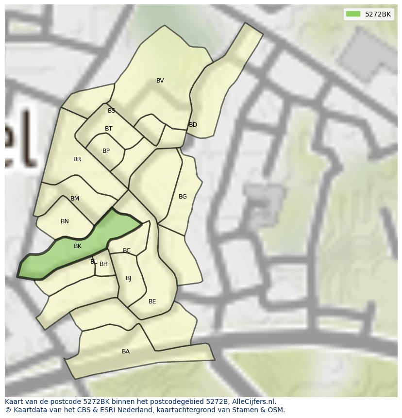 Afbeelding van het postcodegebied 5272 BK op de kaart.