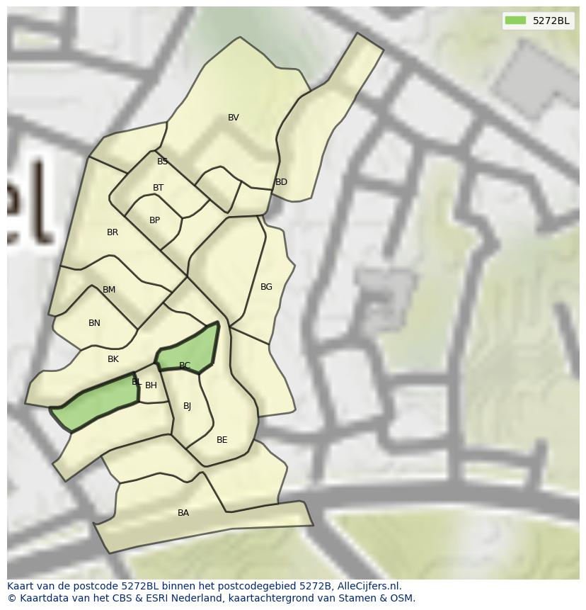 Afbeelding van het postcodegebied 5272 BL op de kaart.