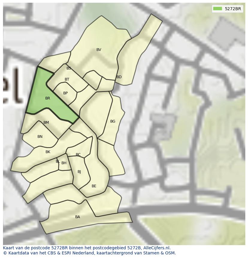 Afbeelding van het postcodegebied 5272 BR op de kaart.