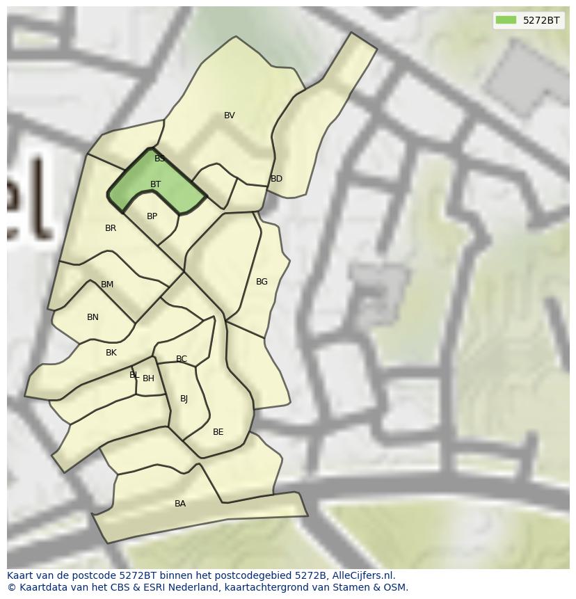 Afbeelding van het postcodegebied 5272 BT op de kaart.