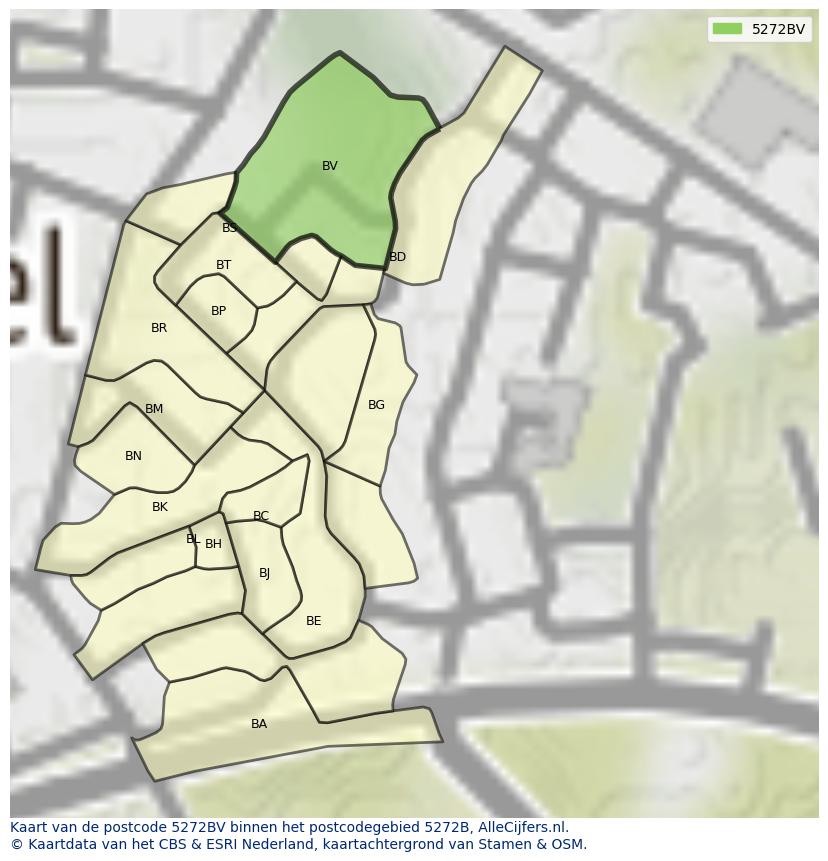 Afbeelding van het postcodegebied 5272 BV op de kaart.