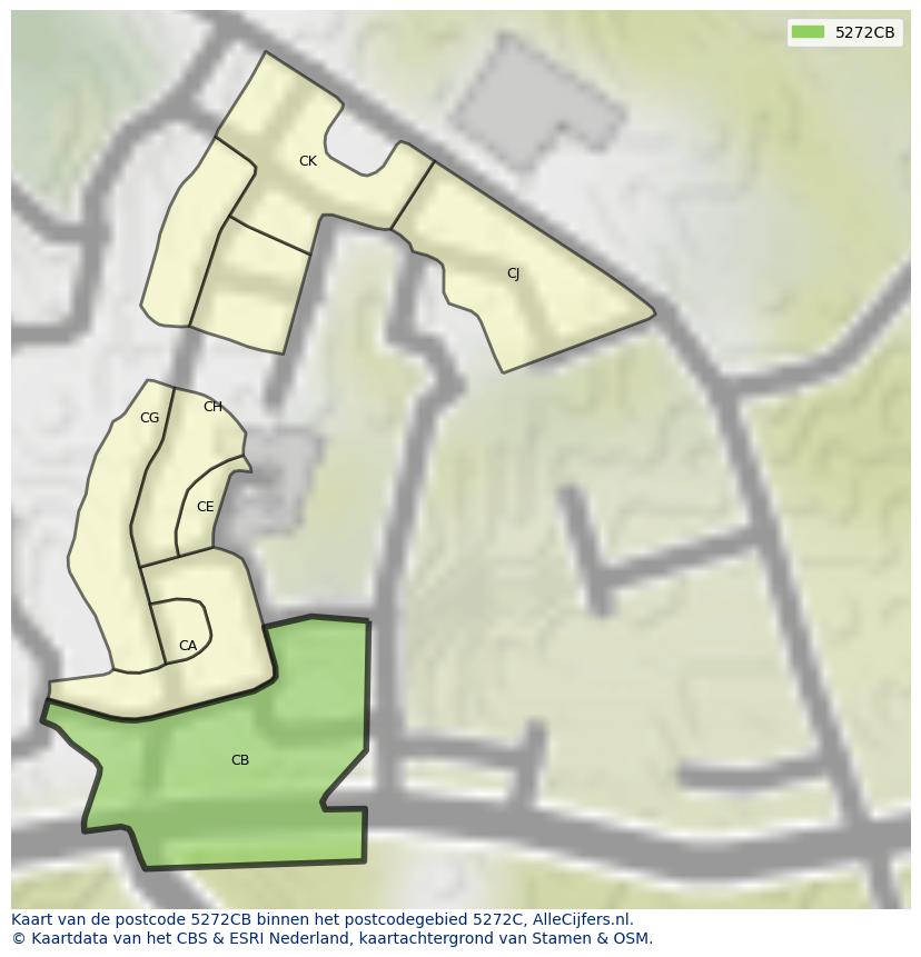 Afbeelding van het postcodegebied 5272 CB op de kaart.