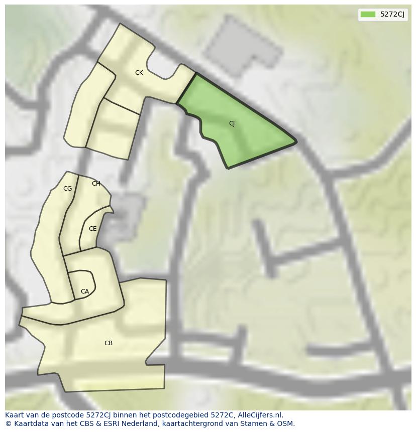 Afbeelding van het postcodegebied 5272 CJ op de kaart.