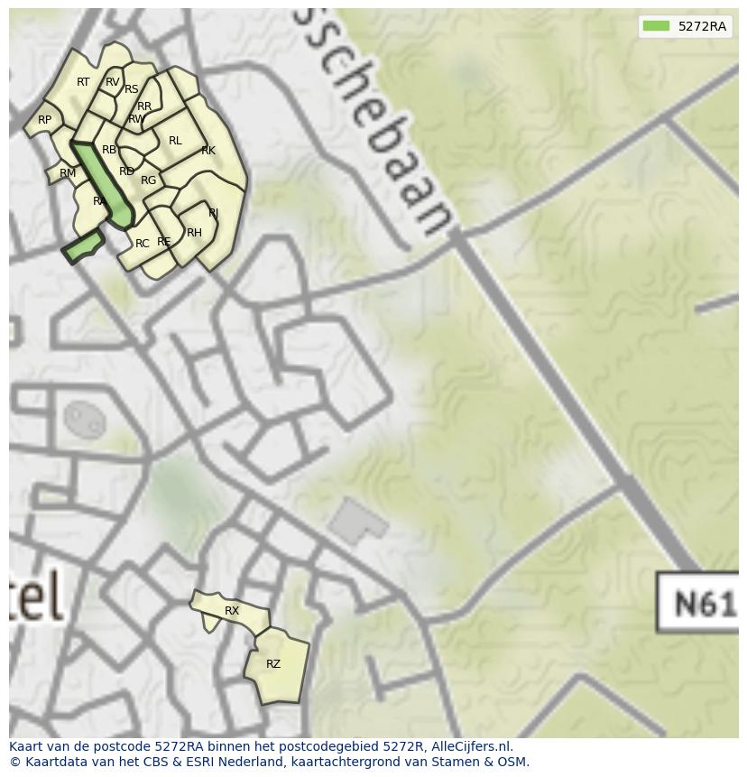 Afbeelding van het postcodegebied 5272 RA op de kaart.