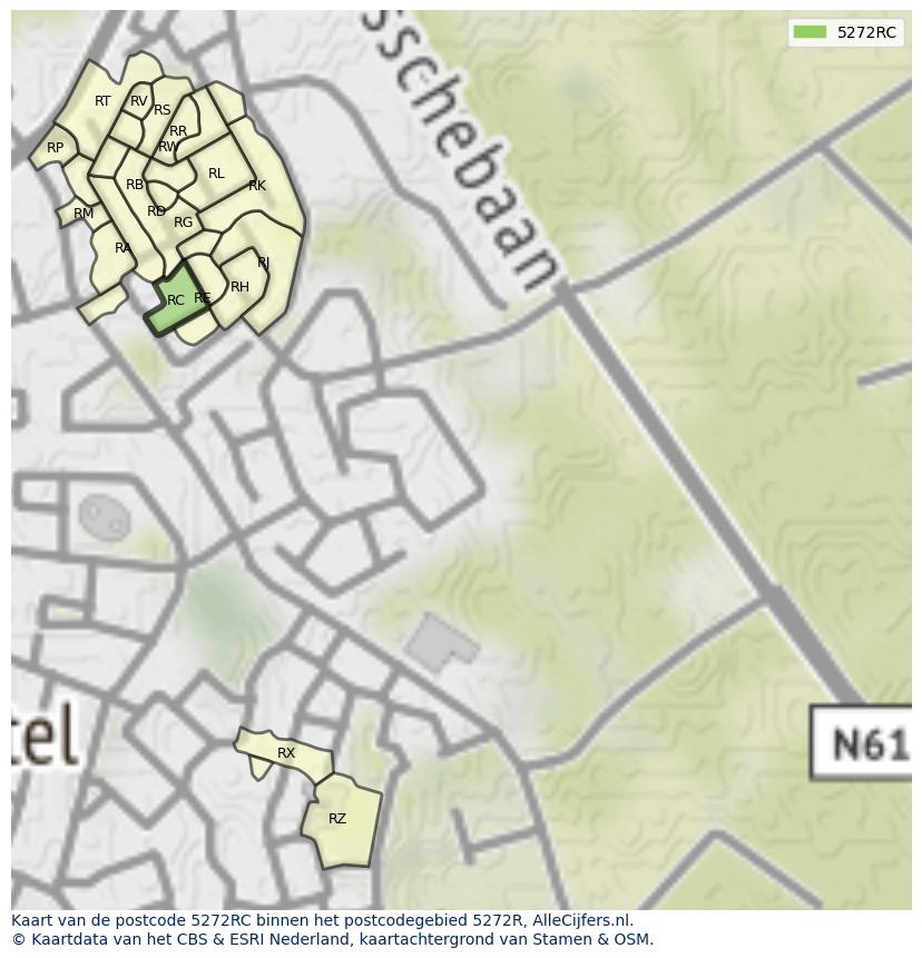 Afbeelding van het postcodegebied 5272 RC op de kaart.