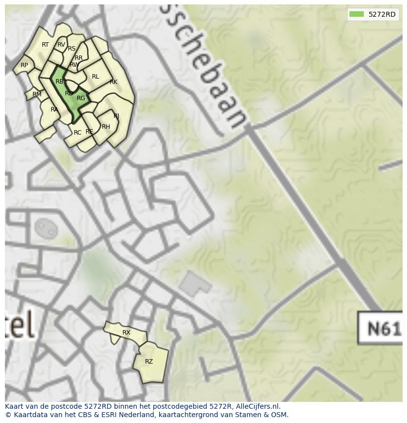 Afbeelding van het postcodegebied 5272 RD op de kaart.