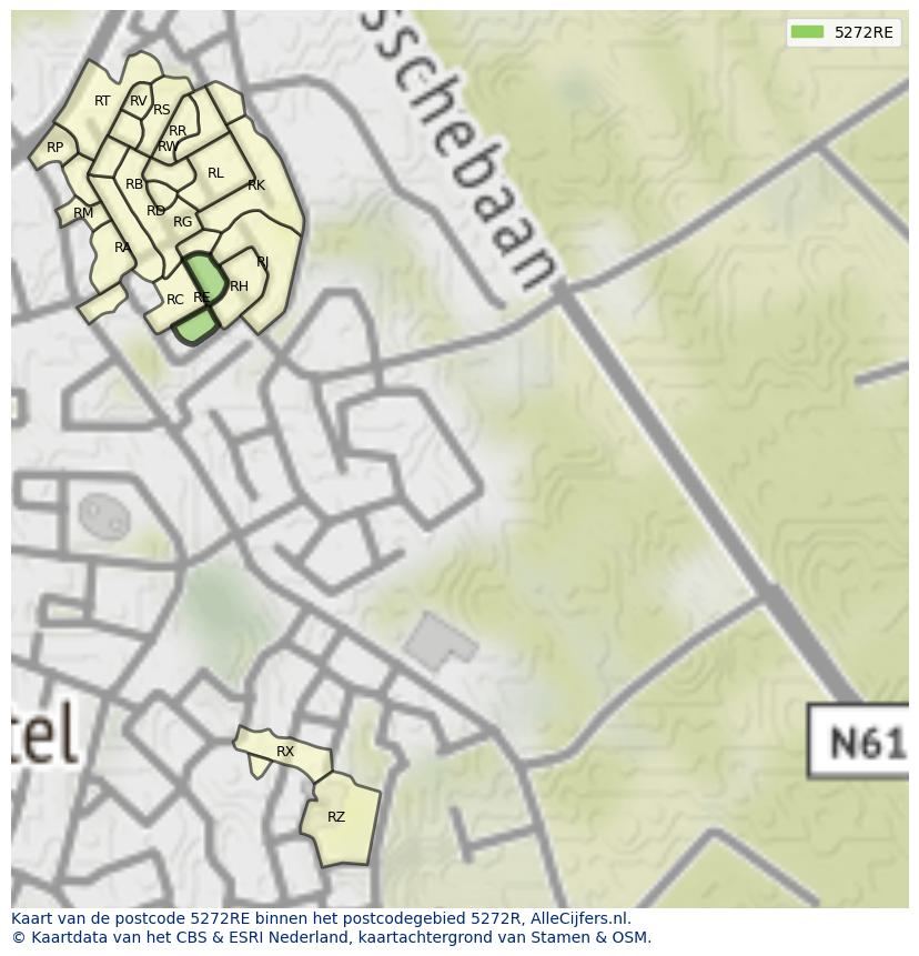 Afbeelding van het postcodegebied 5272 RE op de kaart.