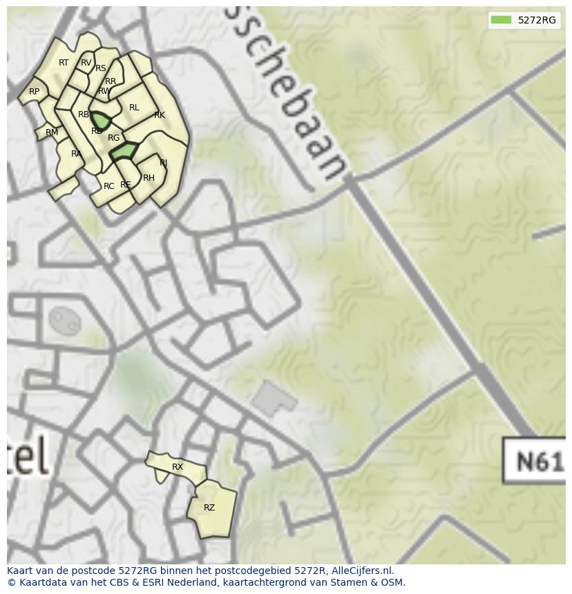 Afbeelding van het postcodegebied 5272 RG op de kaart.