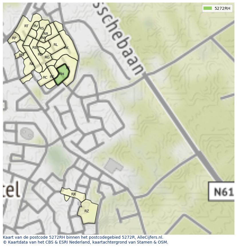 Afbeelding van het postcodegebied 5272 RH op de kaart.