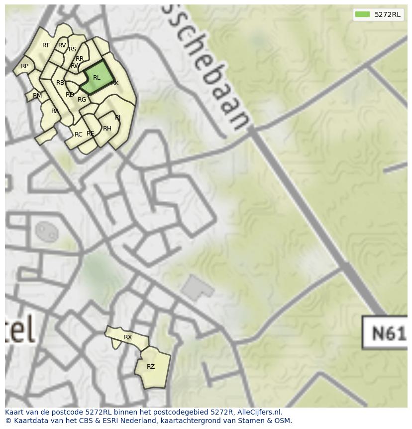 Afbeelding van het postcodegebied 5272 RL op de kaart.