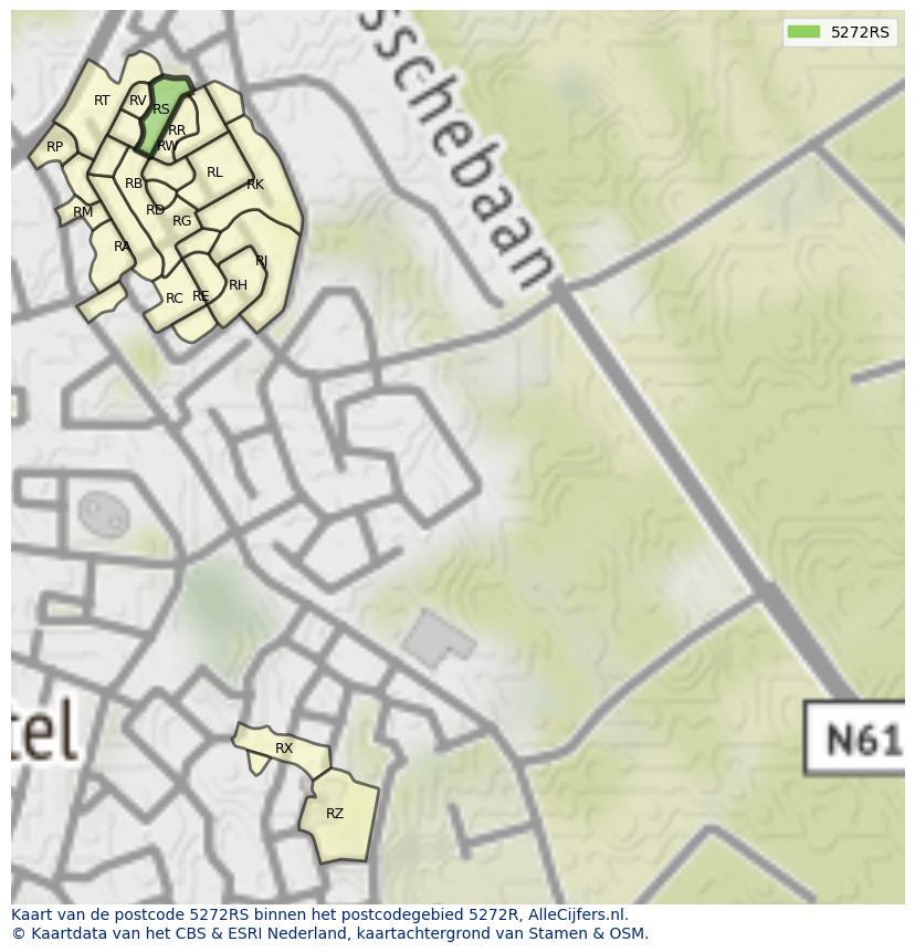 Afbeelding van het postcodegebied 5272 RS op de kaart.