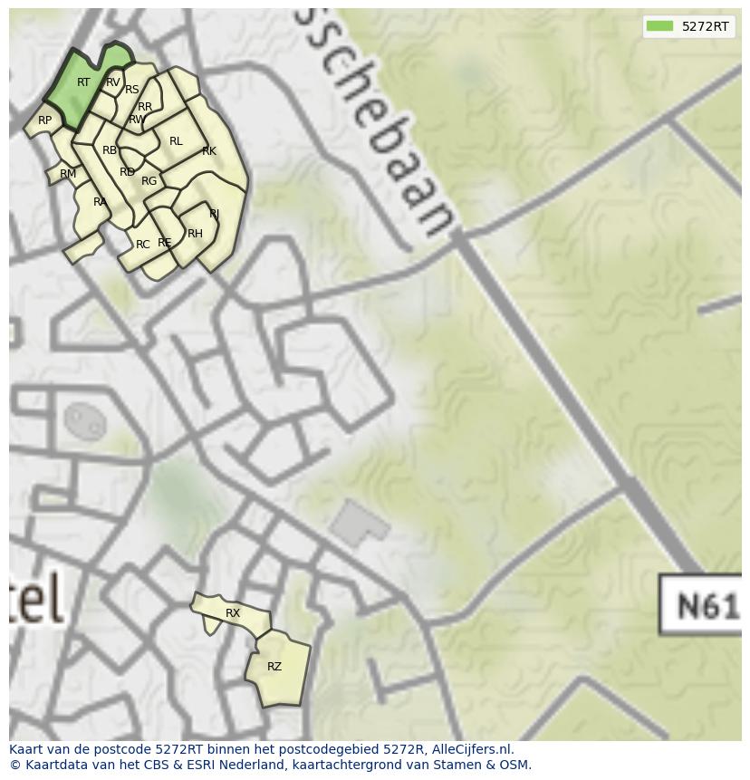 Afbeelding van het postcodegebied 5272 RT op de kaart.