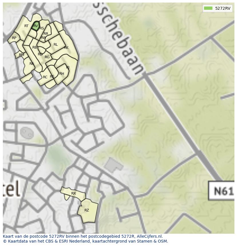 Afbeelding van het postcodegebied 5272 RV op de kaart.