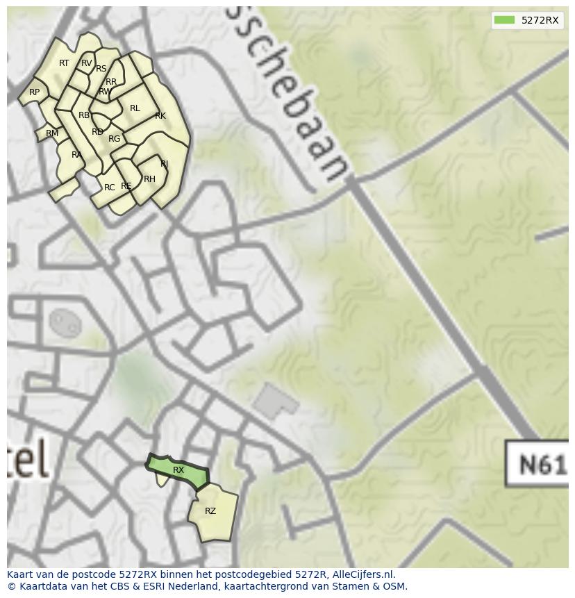 Afbeelding van het postcodegebied 5272 RX op de kaart.
