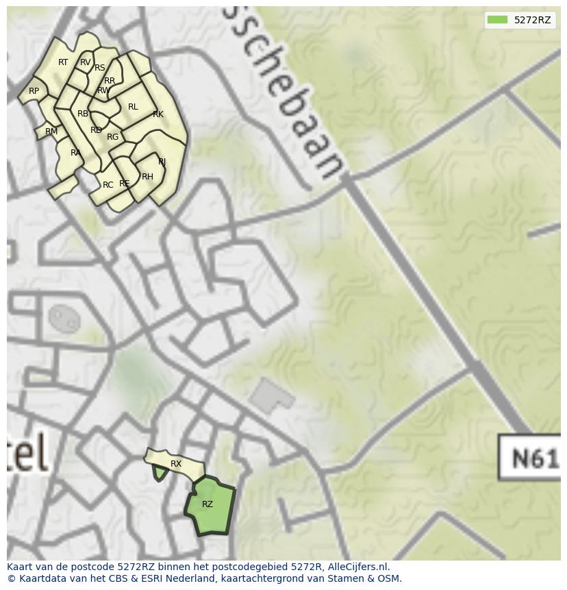 Afbeelding van het postcodegebied 5272 RZ op de kaart.