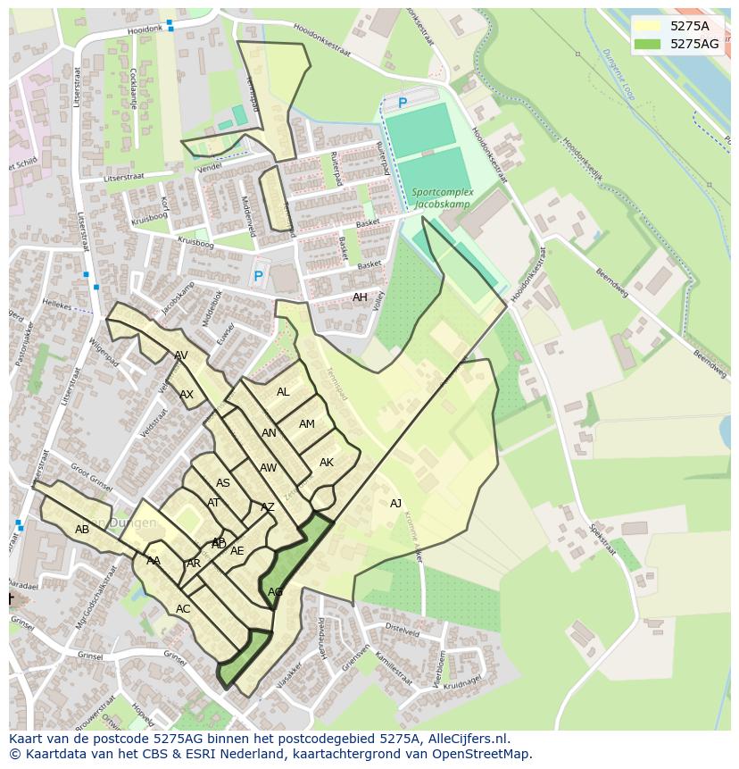 Afbeelding van het postcodegebied 5275 AG op de kaart.