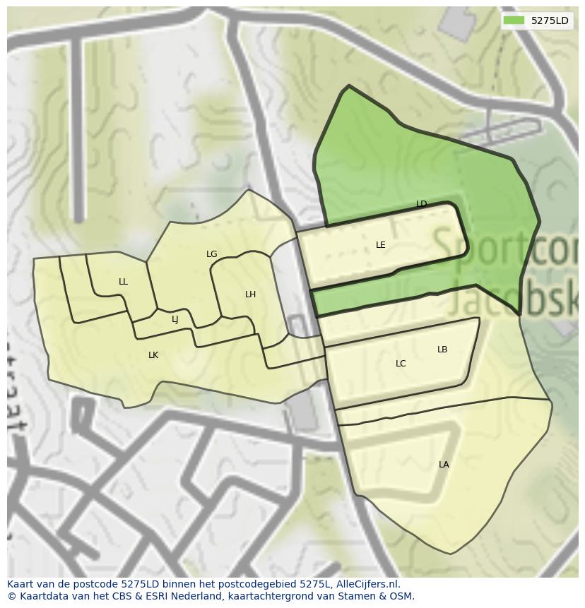 Afbeelding van het postcodegebied 5275 LD op de kaart.