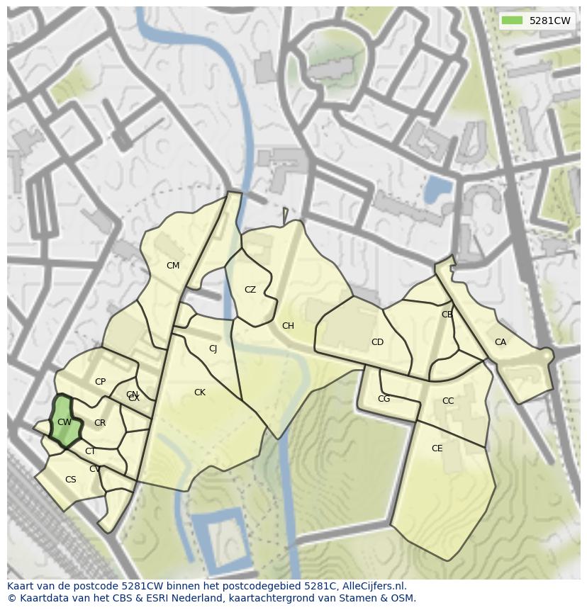 Afbeelding van het postcodegebied 5281 CW op de kaart.