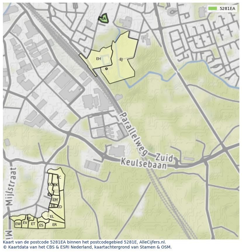 Afbeelding van het postcodegebied 5281 EA op de kaart.