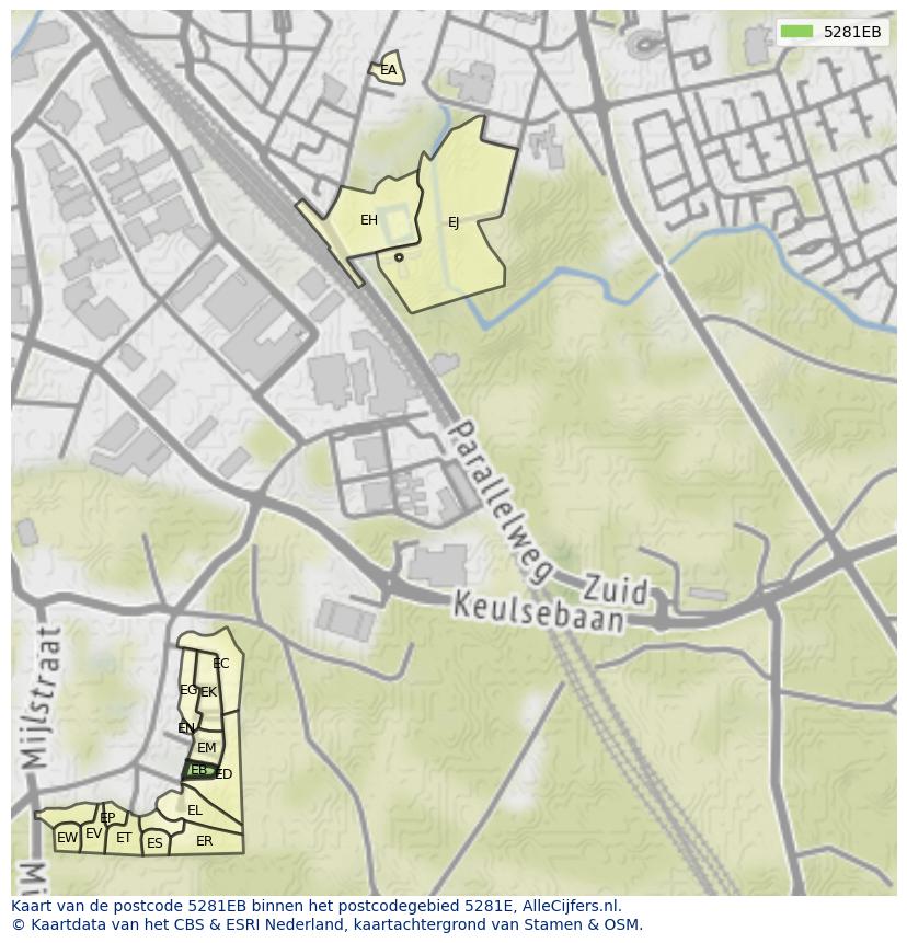 Afbeelding van het postcodegebied 5281 EB op de kaart.