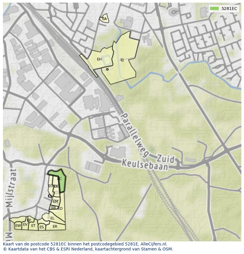 Afbeelding van het postcodegebied 5281 EC op de kaart.