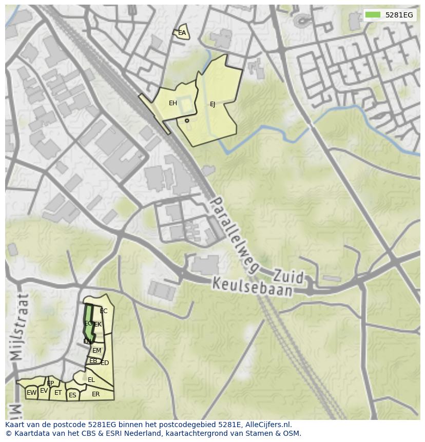 Afbeelding van het postcodegebied 5281 EG op de kaart.
