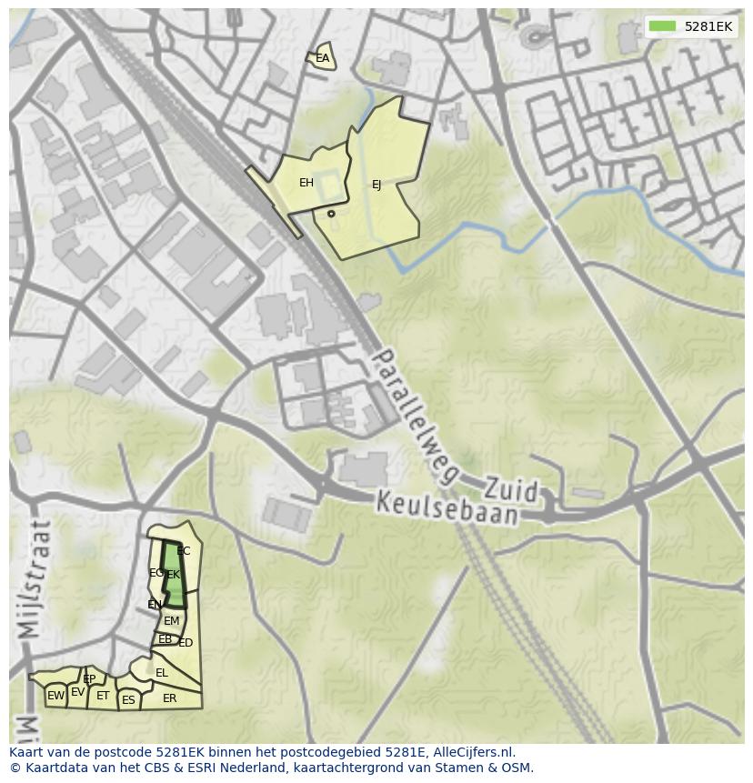 Afbeelding van het postcodegebied 5281 EK op de kaart.