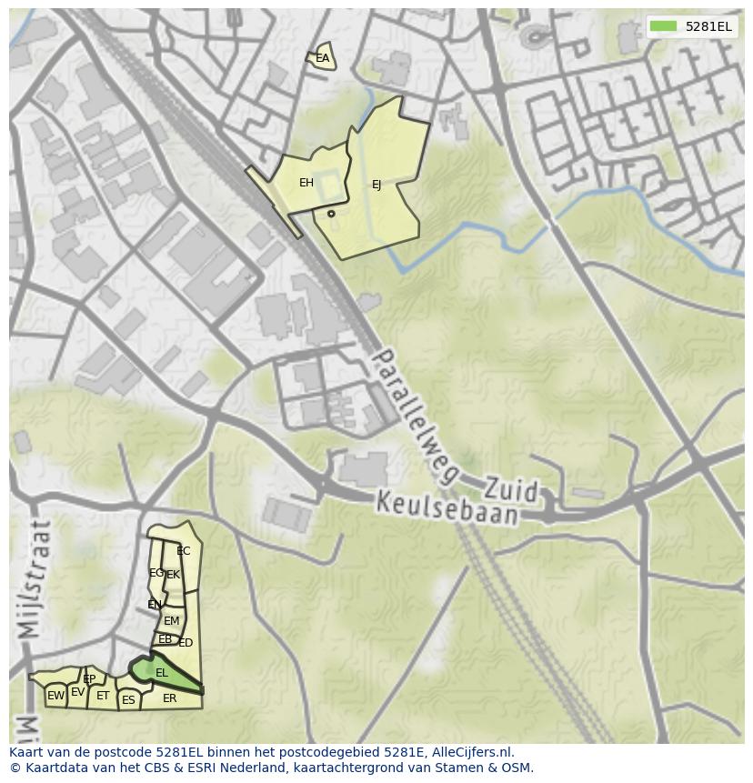 Afbeelding van het postcodegebied 5281 EL op de kaart.