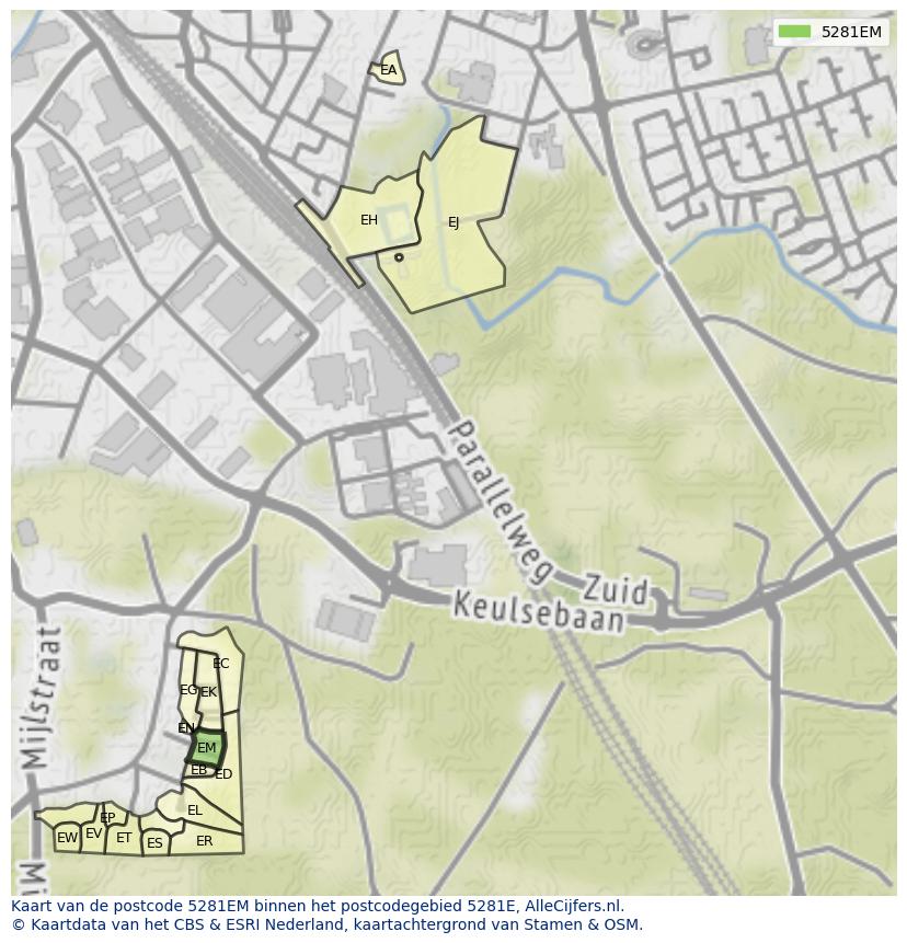 Afbeelding van het postcodegebied 5281 EM op de kaart.