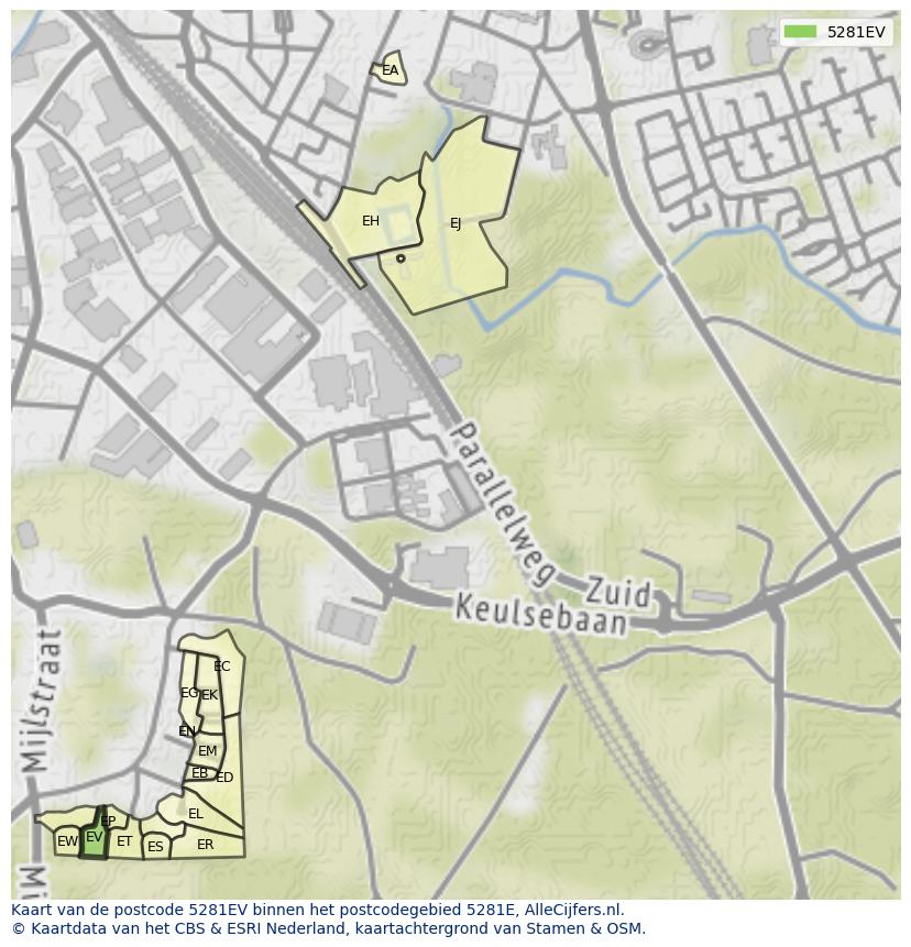 Afbeelding van het postcodegebied 5281 EV op de kaart.