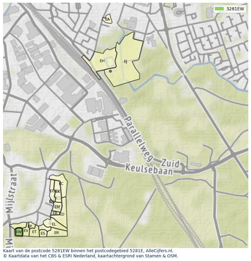 Afbeelding van het postcodegebied 5281 EW op de kaart.
