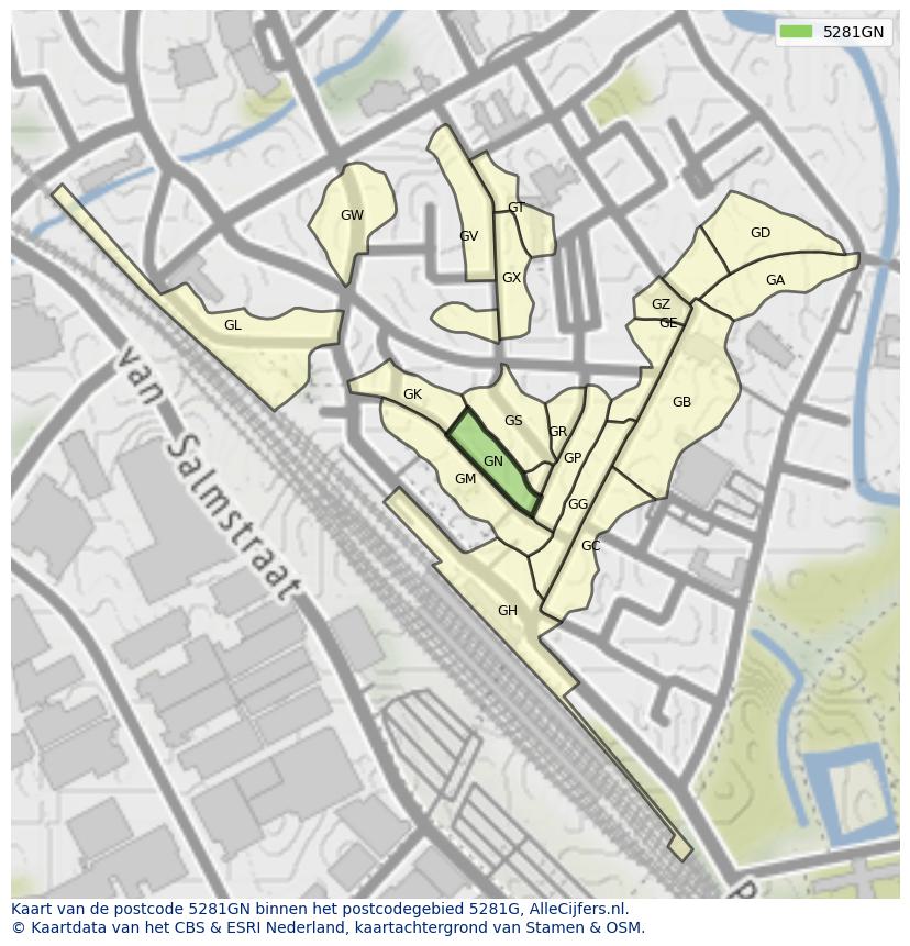 Afbeelding van het postcodegebied 5281 GN op de kaart.